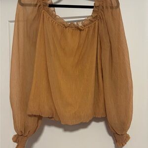 Jealous Tomato Brown Puff Sleeve Blouse with Ruched Details